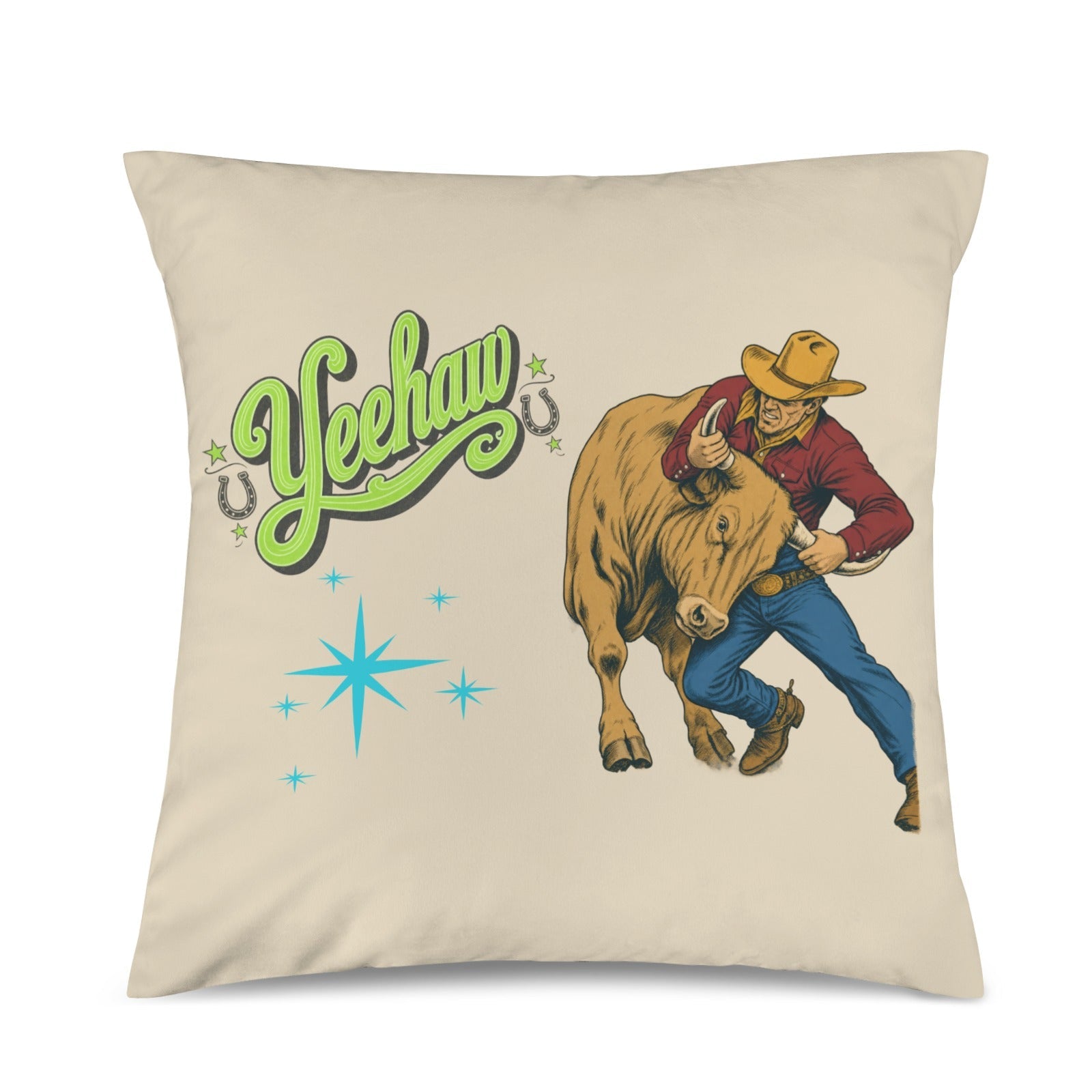 Baha Ranch The Last Roundup Steer Wrestler Velvety Soft Throw Pillow Cover Made in America