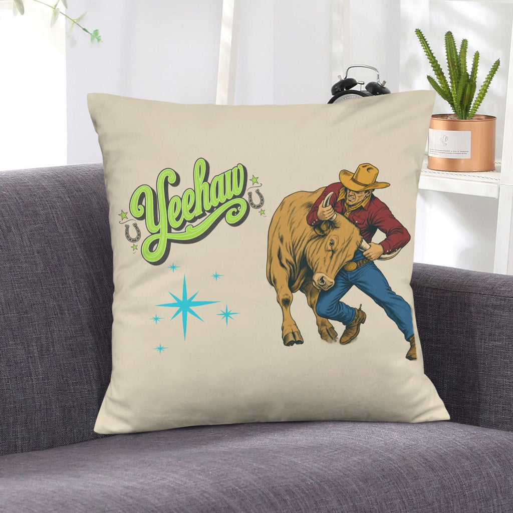 Baha Ranch The Last Roundup Steer Wrestler Velvety Soft Throw Pillow Cover Made in America