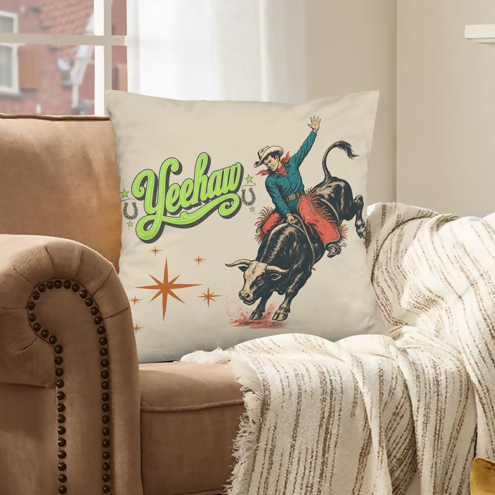 Baha Ranch The Last Roundup Yeehaw Throw Pillow Cover Made in America