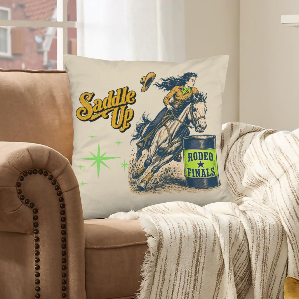 Baha Ranch Velvety Soft The Last Roundup Barrel Racer Throw Pillow Cover Made in America