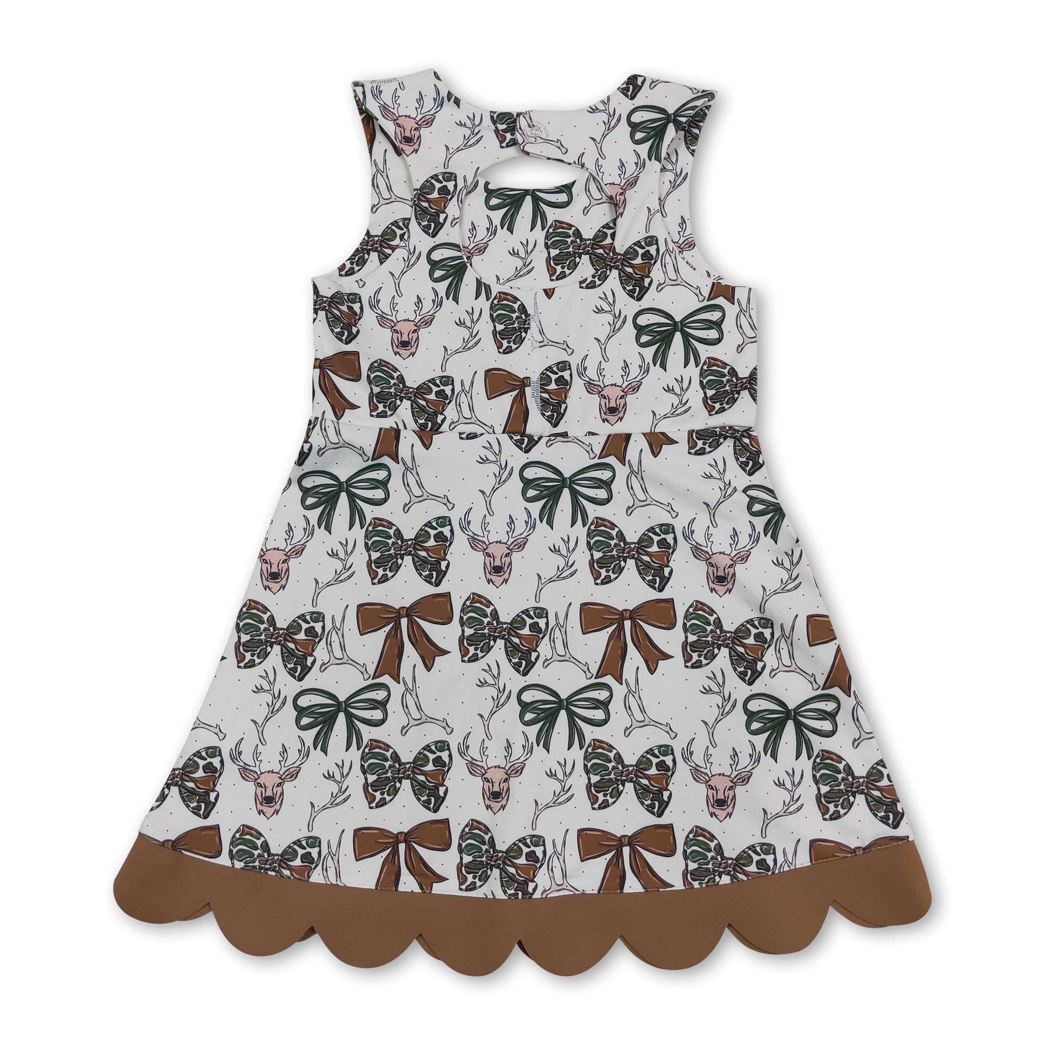 Sleeveless camo bow deer scallop kids girls athletic dress