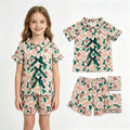 Short sleeves dark green bow camo girls button down pajamas set