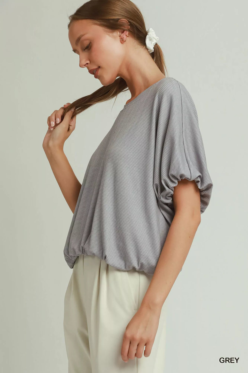 Umgee Mini Texture Checkered Bubble Hem Top