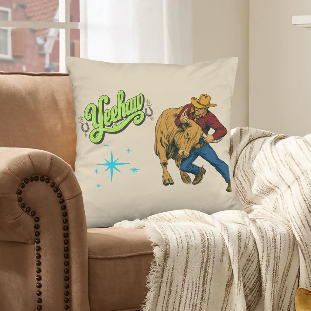 Baha Ranch The Last Roundup Steer Wrestler Velvety Soft Throw Pillow Cover Made in America
